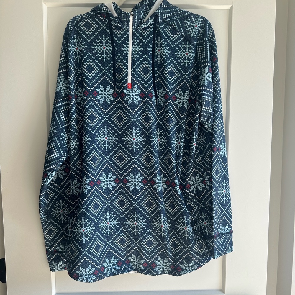 Swannies Golf Co XL  Blue and White Patterned quarter zip with hood
